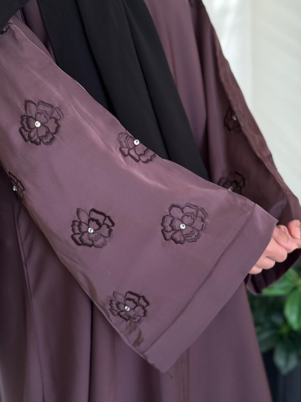 Premium Sleeve Embroidered Abaya in Crepe Silk