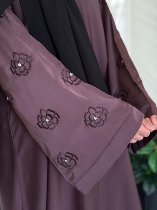 Premium Sleeve Embroidered Abaya in Crepe Silk